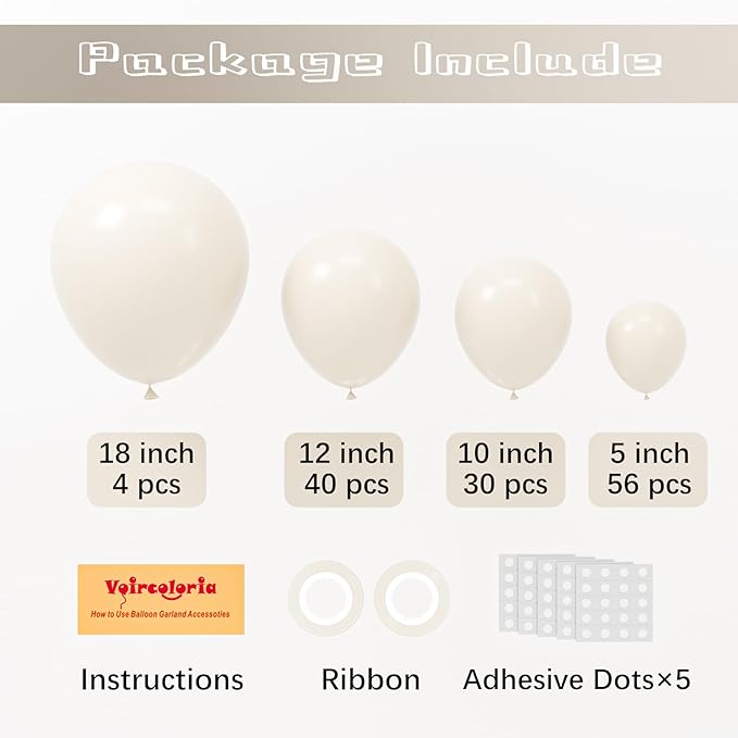 130pcs White Sand Balloons Different Sizes 18" 12" 10" 5" Off White Party Latex Balloons for Birthday Baby Shower Graduation Wedding Gender Reveal Anniversary Party Decorations-HomvellaHome