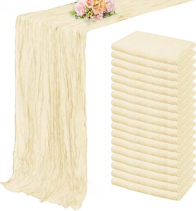 10FT 20 Pack Beige Cheesecloth Table Runner 20 x 120 Inch Long Rustic Gauze Fabric Cheese Cloth Table Runner for Wedding Bridal Baby Shower Table Decorations Boho Sheer Birthday Party Table Decor-HomvellaHome