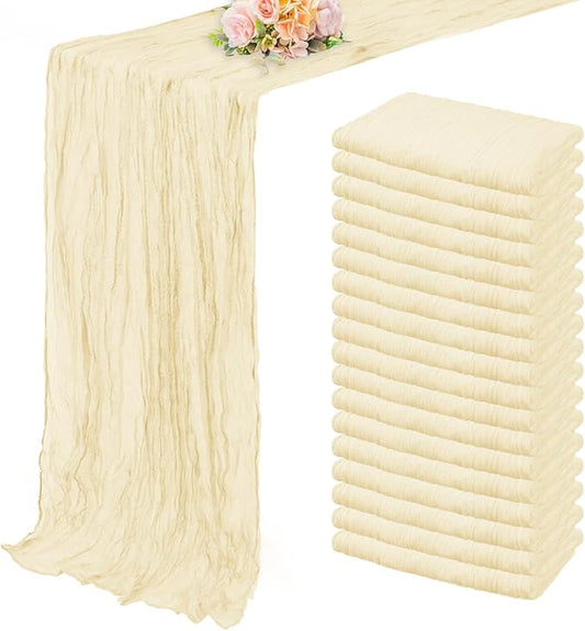 10FT 20 Pack Beige Cheesecloth Table Runner 20 x 120 Inch Long Rustic Gauze Fabric Cheese Cloth Table Runner for Wedding Bridal Baby Shower Table Decorations Boho Sheer Birthday Party Table Decor-HomvellaHome