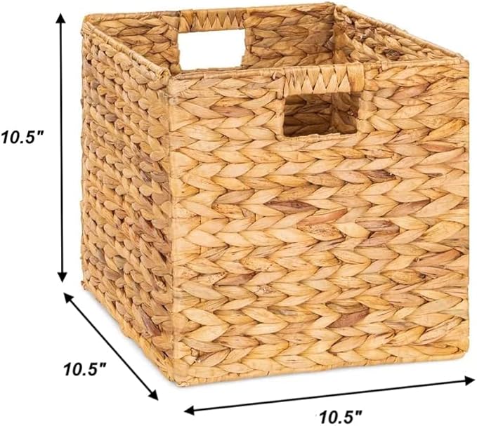 10.5 x 10.5in Wicker Storage Baskets for Shelves, Water Hyacinth Storage Baskets, Woven Baskets for Storage, Wicker Storage Basket for Bedroom, Living Room (6 Packs 10.5x10.5in)-HomvellaHome