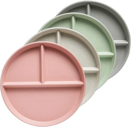 greenandlife 9 Inch (4PCS) Unbreakable Divided Plates for Kids Adults, Dishwasher & Microwave Safe Compartment Plate, Lightweight Reusable Plastic Portion Control Plates, BPA Free and Healthy-HomvellaHome