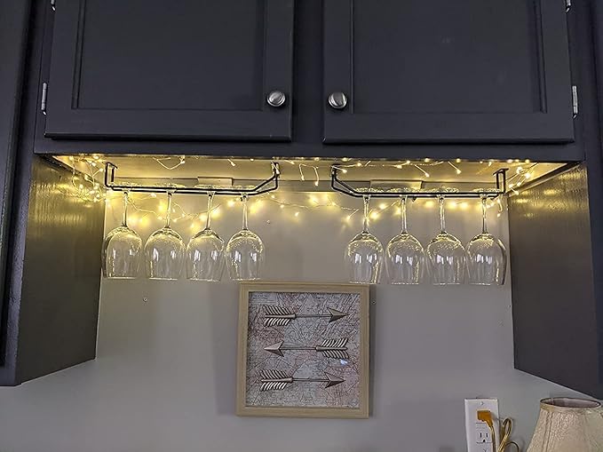 14-Inch Black Wine Glass Rack, Under Cabinet Wine Glass Holder, Stemware Rack, Hanging Stemware Holder, Set of 2-HomvellaHome