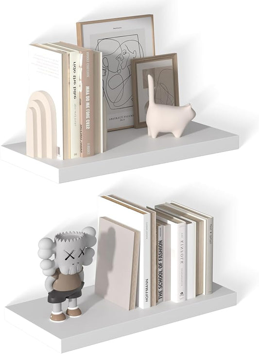12 Inch Deep Floating Shelves for Wall 2 Pack White Floating Shelves Large Storage Space Wall Mount Shelf for Living Room Kitchen Bathroom 24" W x 12" D x 1.2" White-HomvellaHome