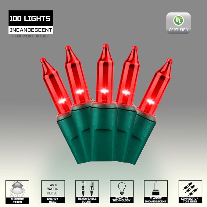 100LIGHTS RED Extra-Bright with End Connectors Christmas Decorative Lights 5.98m UL Certified Mini String Light Set Waterproof for Home Garden Holiday Christmas Tree Party Patio Decor Wedding-HomvellaHome