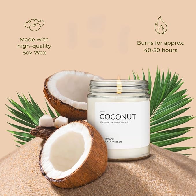 1OAK Soy Wax Scented Candle (Coconut) - Long Burning Premium Hand-Poured (7oz.)-HomvellaHome