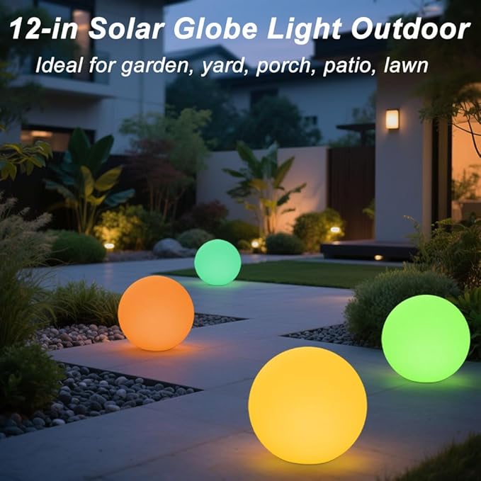 12 Inch Solar Glowing Ball Light Outdoor, Solar Garden Globe Light w/Remote, RGB Color Changing Waterproof Large LED Orb Lights, Landscape Lighting Mood Lamp w/Ground Stake for Patio Yard Lawn Path-HomvellaHome