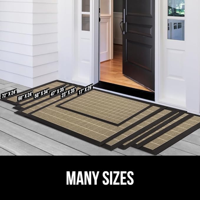 GORILLA GRIP 100% Waterproof All-Season WeatherMax Doormat US Designed Natural Rubber, Stain and Fade Resistant, Low Profile Indoor Outdoor Door Mats, Easy Clean Patio Mat, 23x35, Taupe Grid-HomvellaHome