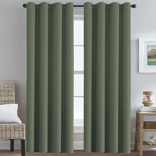 H.VERSAILTEX Premium Blackout Thermal Insulated Room Darkening Curtains for Bedroom/Living Room - Classic Grommet Top (2 Panels, Bronze Green, 52 Inch by 96 Inch)-HomvellaHome