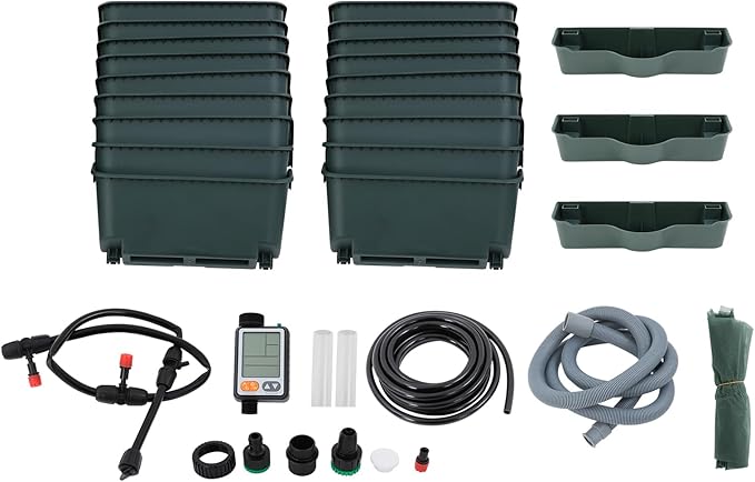 18 Pots Self-Watering Vertical Wall Planter, 39.4”L x 39.4”H Stackable Plastic Wall-Mounted Plant Grow Pots, Wall Hang Garden Planter Outdoor Indoor for Herbs Flowers Strawberries (Green)-HomvellaHome