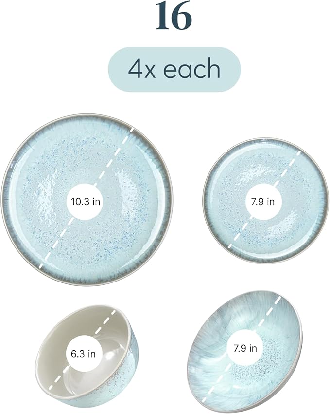 16 Piece Dinnerware Sets for 4 - Modern Style Stoneware Dinnerware Set - Scratch Resistant,Dishwasher,Microwave Safe Plates and Bowls Sets Ceramic,Dish Set, Bowl and Plate Set - Beige and Light Blue…-HomvellaHome