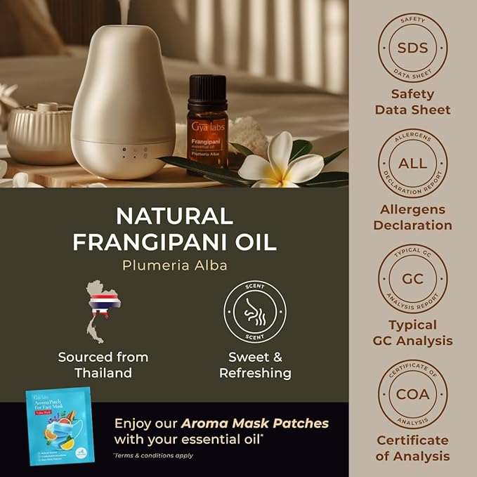Gya Labs Frangipani Essential Oil for Diffuser - 0.34 Fl Oz - 100% Pure Natural Frangipani Oil for Skin, Face, Aromatherapy & Candle Making Scent-HomvellaHome