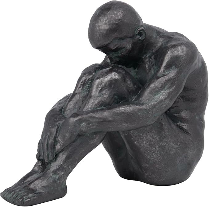 Guichifun Sitting Man Sculptures Home Decor - Resin Bronze Male Holding Arms Legs Lonely Statues Decorative Objects Outdoor Gift for Men 7.5 x 3.7 x 5.8 Inch-HomvellaHome
