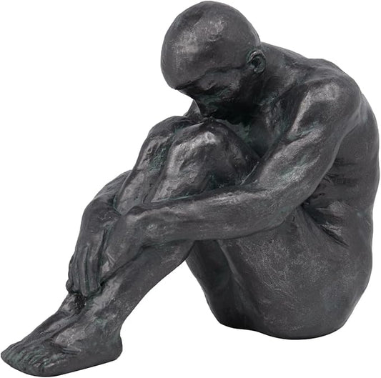 Guichifun Sitting Man Sculptures Home Decor - Resin Bronze Male Holding Arms Legs Lonely Statues Decorative Objects Outdoor Gift for Men 7.5 x 3.7 x 5.8 Inch-HomvellaHome