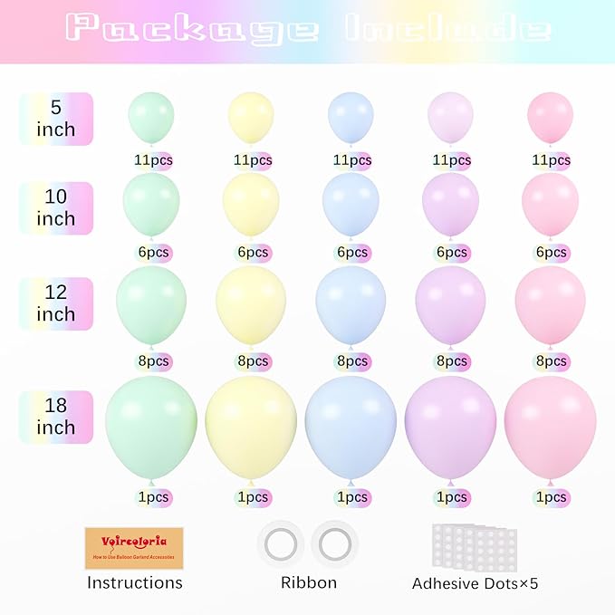 130pcs Pastel Balloons Different Sizes 18" 12" 10" 5" Macaron Latex Balloon Garland Arch Kit for Birthday Easter Baby Shower Graduation Wedding Gender Reveal Anniversary Party Decorations-HomvellaHome