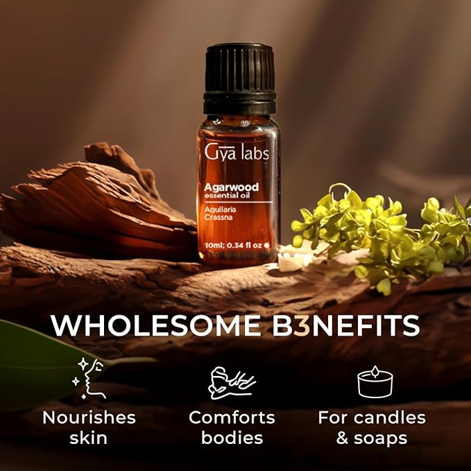 Gya Labs Agarwood Essential Oils for Diffusers - 0.34 Fl Oz - 100% Pure Natural Agarwood Oils for Skin, Massage Candle Making Scent-HomvellaHome