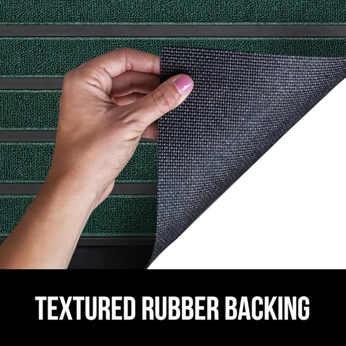 GORILLA GRIP 100% Waterproof All-Season WeatherMax Doormat US Designed Natural Rubber, Stain and Fade Resistant, Low Profile Indoor Outdoor Door Mats, Easy Clean Patio Mat, 17x29, Green Stripe-HomvellaHome