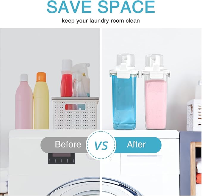 2 Pack Laundry Detergent Dispenser, 78oz Detergent Dispenser, Refluxable Laundry Detergent Container, Plastic Liquid Laundry Detergent Dispenser for Laundry Room Organization with 6 Labels-HomvellaHome