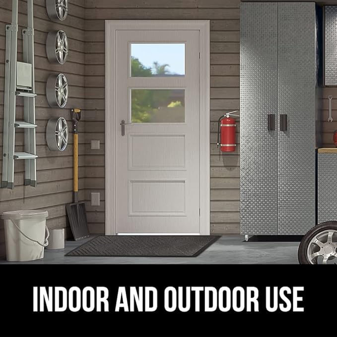 GORILLA GRIP 100% Waterproof All-Season WeatherMax Doormat, 47x35, US Designed Natural Rubber, Stain and Fade Resistant, Low Profile Indoor Outdoor Door Mats, Easy Clean Patio Mat, Gray Diamond-HomvellaHome