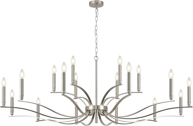18 Light Nickel Living Room Chandelier High Ceiling Foyer Candle Chandelier Large Modern 59in Metal Chandeliers Hanging Light for Master Bedroom Dining Room Light Fixture Over Table-HomvellaHome