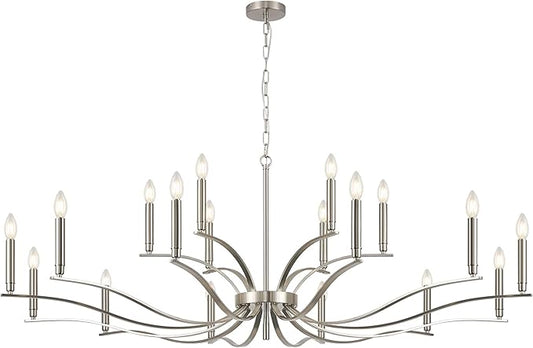 18 Light Nickel Living Room Chandelier High Ceiling Foyer Candle Chandelier Large Modern 59in Metal Chandeliers Hanging Light for Master Bedroom Dining Room Light Fixture Over Table-HomvellaHome