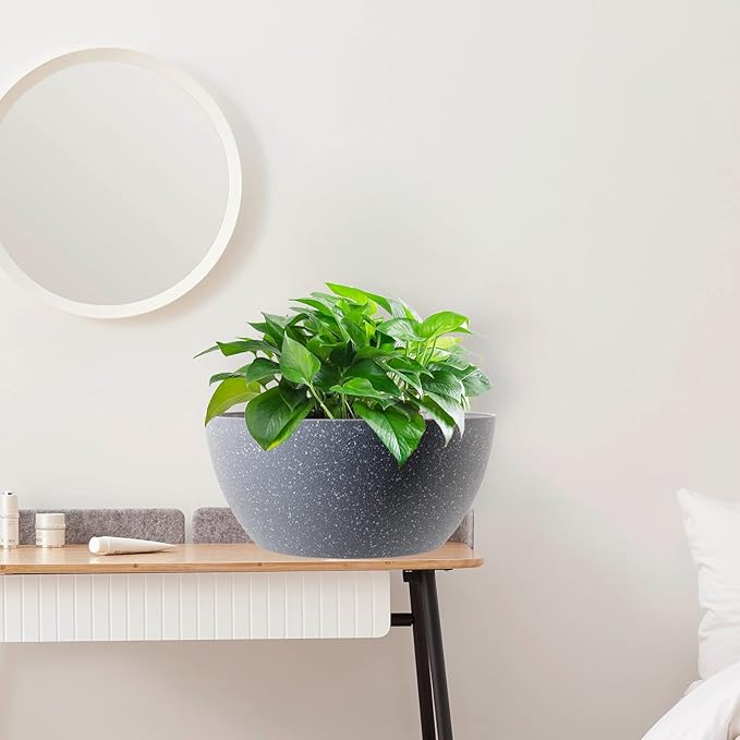 10 inch Hanging Planters for Outdoor Indoor Plants with Drainage Holes and Chain, 2 Pack Round Hanging Flower Plant Pots for Garden Home Porch Decor, Speckled Grey-HomvellaHome