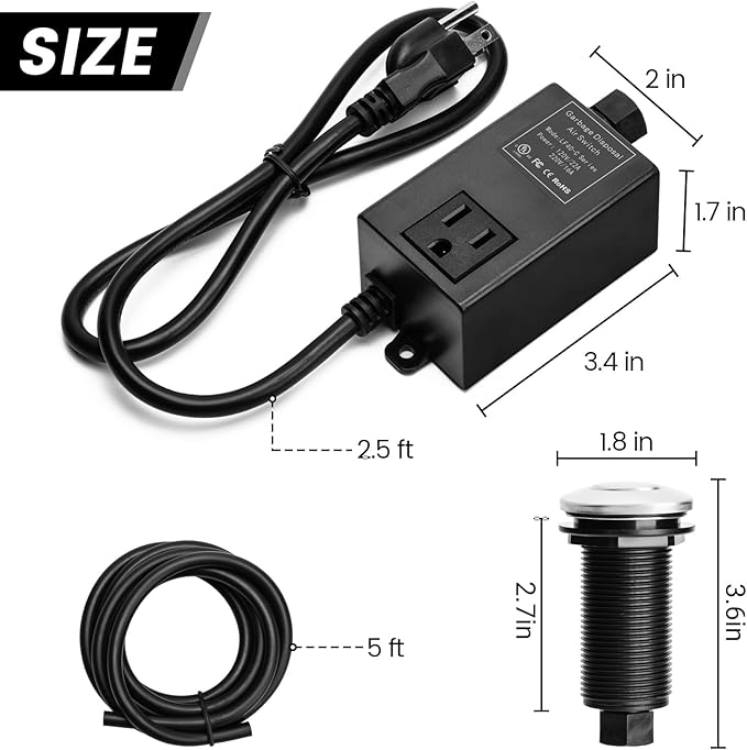 Garbage Disposal Air Switch Kit for SinkTop Waste Disposal with Stainless Steel Polished Long Air Button by briidea-HomvellaHome