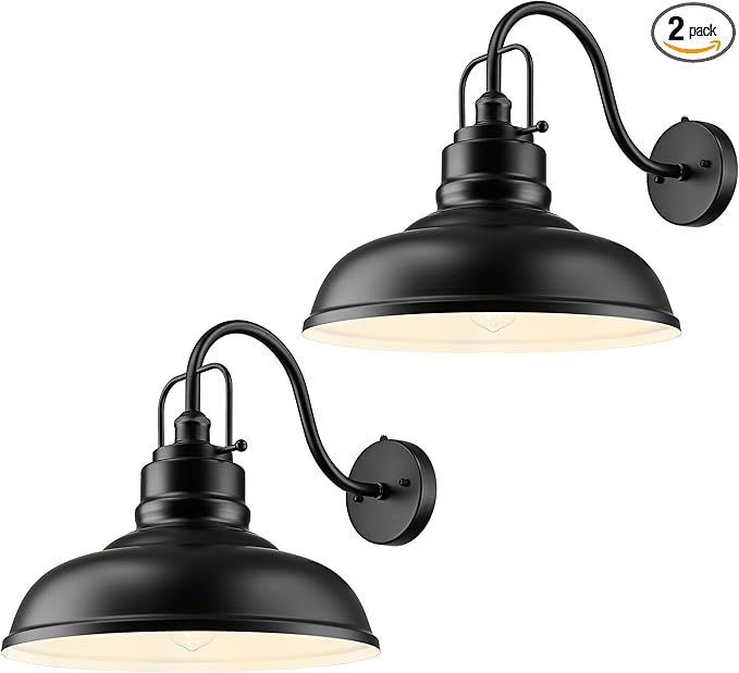 zeyu 2 Pack Dusk to Dawn Outdoor Wall Sconce, Gooseneck Barn Light Fixtures for Front Porch, Exterior Wall Mount Light in Matte Black Finish, 016-1BL-PC-2 BK-HomvellaHome