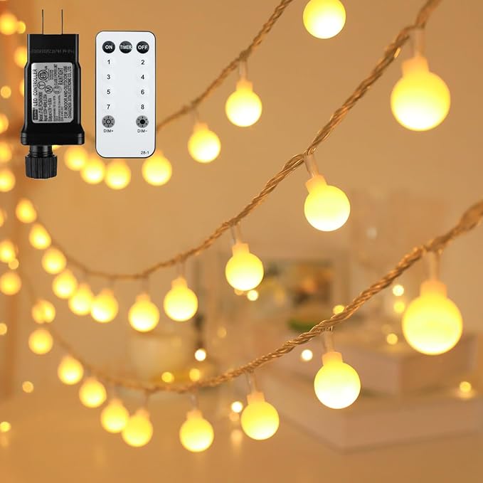 Globe String Lights Plug in 116 Ft. 200 LED 8 Modes with Remote,Waterproof Fairy String Lights for Indoor Outdoor Bedroom Party Wedding Garden Christmas Tree Decor,Warm White-HomvellaHome