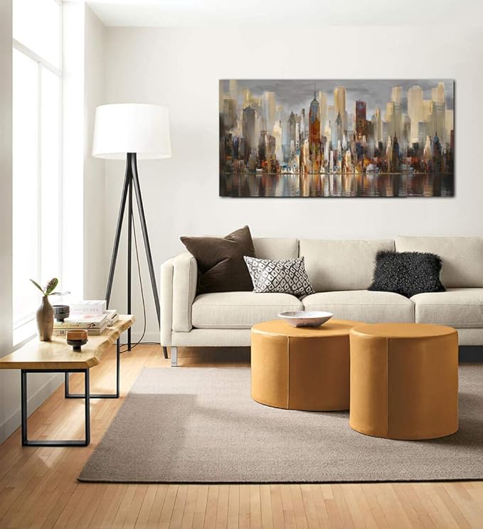 Framed Wall Art Large Cityscape New York Wall Decor Canvas Prints Abstract Brown City Theme Paintings Modern Canvas Wall Art for Living Room Bedroom Big Size 24x48 Framed-HomvellaHome