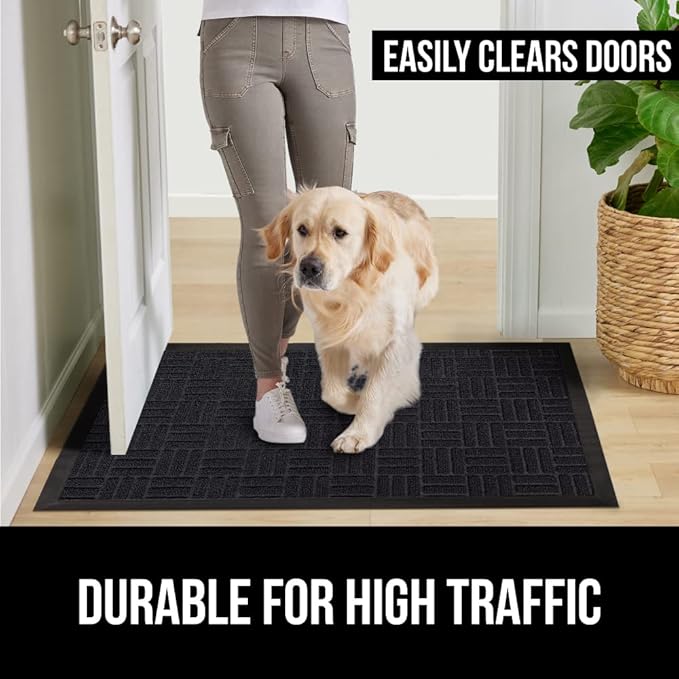 GORILLA GRIP 100% Waterproof All-Season WeatherMax Doormat US Designed Natural Rubber, Stain and Fade Resistant, Low Profile Indoor Outdoor Door Mats, Easy Clean Patio Mat, 17x29, Midnight Maze-HomvellaHome