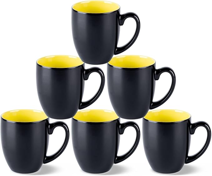 GBHOME 16oz Coffee Mugs Set of 6, Large Ceramic Coffee Mugs for Man, Woman, Dad, Mom, Modern Coffee Mugs Set with handle for Tea/Latte/Cappuccino/Milk/Cocoa. Dishwasher&Microwave Safe,Yellow-HomvellaHome