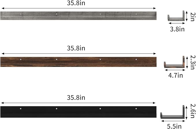 Giftgarden 36 Inch Multi Colors Floating Shelves for Wall Mount, Assorted Colors Wood Wall Shelf Ledge for Bathroom Bedroom Living Room Kitchen Storage, Set of 3 Different Sizes-HomvellaHome