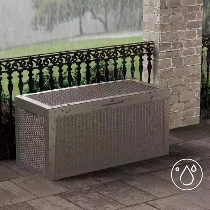 100 Gallon Outdoor Storage Box Waterproof Lockable Resin Deck Box Large, Patio Storage Bin for Pool Accessories Cushion Furniture, Garden Tools, UV-Resistant Outside Delivery Grey-HomvellaHome