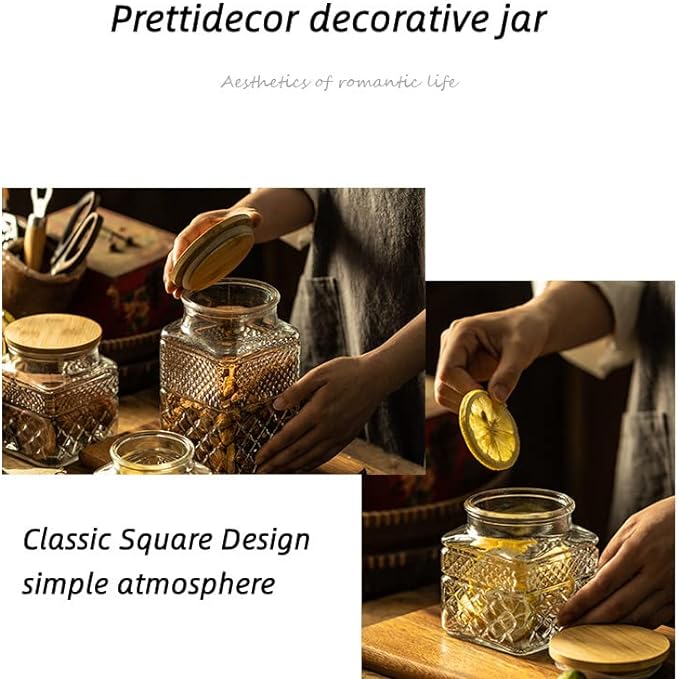 Glass Storage Jar, 38 FL OZ Glass Food Storage Canisters with Bamboo Lid, Kitchen Containers Decorative Jar Airtight Glass Jars For Cereal Nuts Snack Candy Cookies Coffee Tea-HomvellaHome