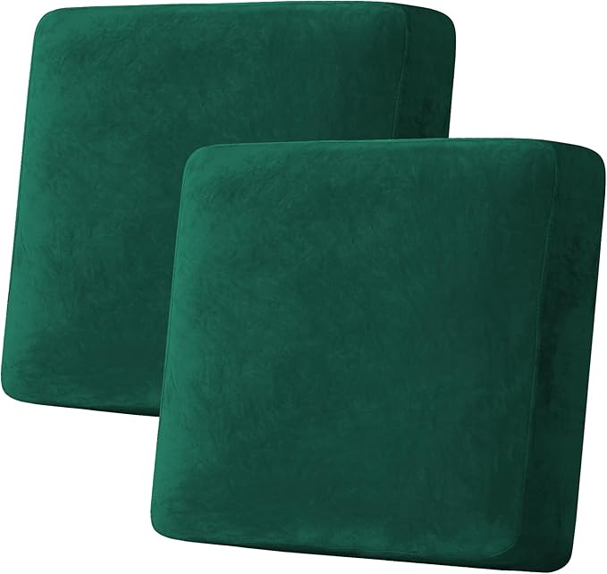 H.VERSAILTEX Velvet Stretch Couch Cushion Cover Plush Cushion Slipcover Cushion Furniture Protector Seat Cushion Sofa Cover (2 Piece Large Sofa Cushion Covers, Vintage Green)-HomvellaHome