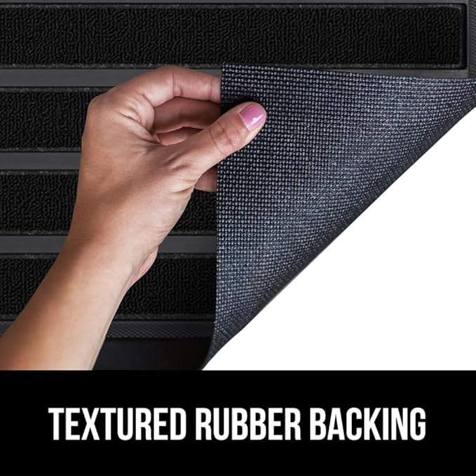 GORILLA GRIP 100% Waterproof All-Season WeatherMax Doormat US Designed Natural Rubber, Stain and Fade Resistant, Low Profile Indoor Outdoor Door Mats, Easy Clean Patio Mat, 23x35, Black Stripe-HomvellaHome
