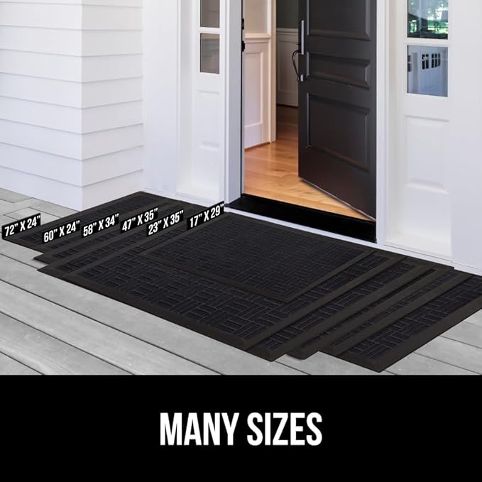 GORILLA GRIP 100% Waterproof All-Season WeatherMax Doormat, 34x58, US Designed Natural Rubber, Stain and Fade Resistant, Low Profile Indoor Outdoor Door Mats, Easy Clean Patio Mat, Midnight Maze-HomvellaHome