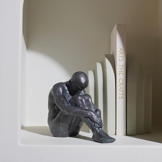 Guichifun Sitting Man Sculptures Home Decor - Resin Bronze Male Holding Arms Legs Lonely Statues Decorative Objects Outdoor Gift for Men 7.5 x 3.7 x 5.8 Inch-HomvellaHome