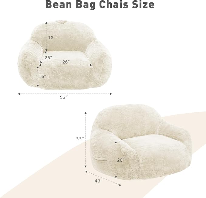 Giant Bean Bag Chair, Oversized Bean Bag Chairs for Adults and Kids, Gaming Chair Stuffed Memory Foam | Storage | Non-Slip, Removable Bean Bag Sofa Comfy Chair for Bedroom, Livingroom (Beige)-HomvellaHome