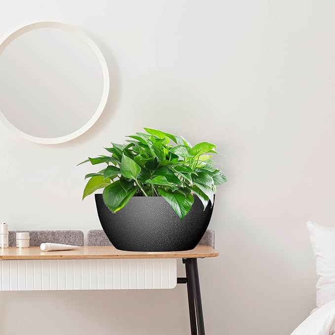 13 inch Large Hanging Planters Plant Pots for Outdoor Indoor Plants with Drainage Holes and Chain, 2 Pack Round Hanging Flower Pots for Garden Home Porch Decor, Black-HomvellaHome