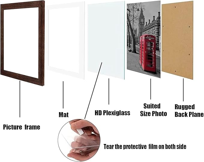 11x14 Picture Frame Set of 6, Display Pictures 8x10 with Mat or 11x14 Without Mat for Wall Mounting,Rustic Brown-HomvellaHome