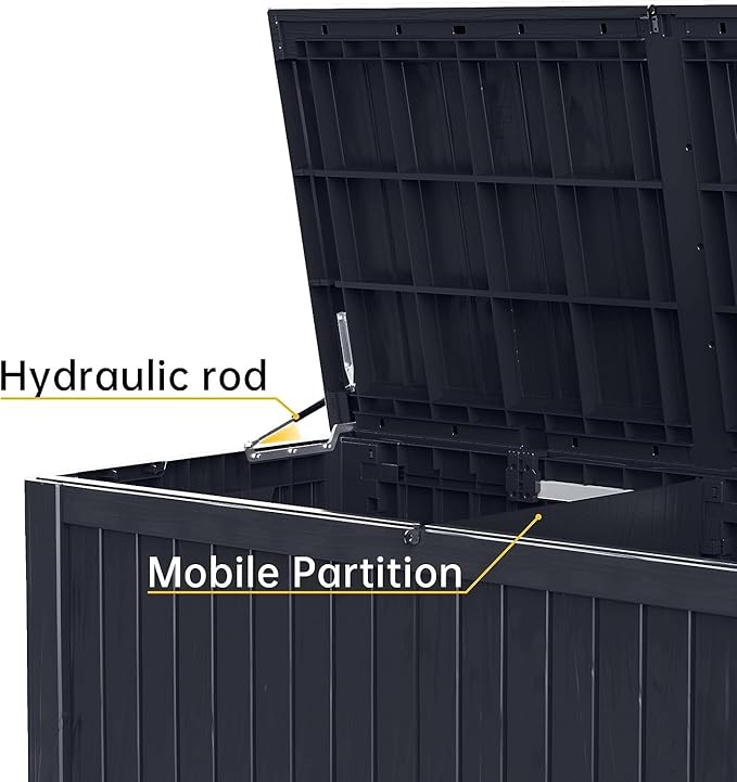 182 Gallon Deck Box Waterproof, UV Resistant Resin Outdoor Storage Box with Hydraulic Rod, Lockable Design and Enhanced Durability for Patio, Garden, and Poolside Use-HomvellaHome