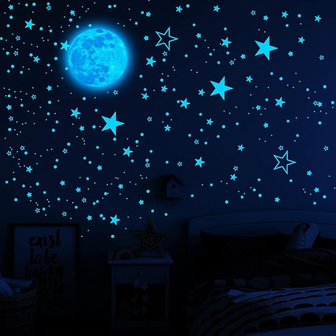 1049Pcs Glow in The Dark Stars and Moon for Ceiling, Wall Bedroom Chirldren's Room Stickers Decals Decor, Boys & Girls' Gifts-HomvellaHome
