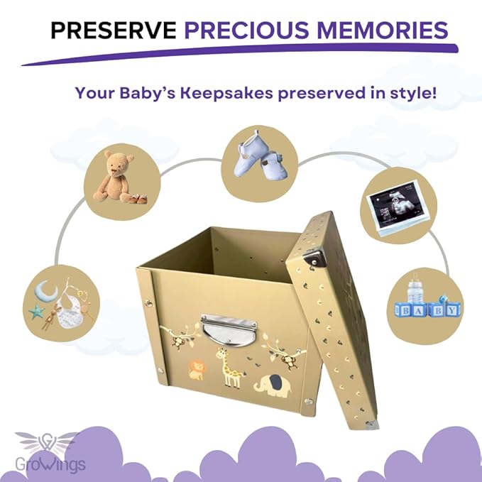 GroWings Baby Keepsake Box - Large Memory Storage for Newborns, Suitable for Boys and Girls, Strong, Durable, and Collapsible Gifts-HomvellaHome
