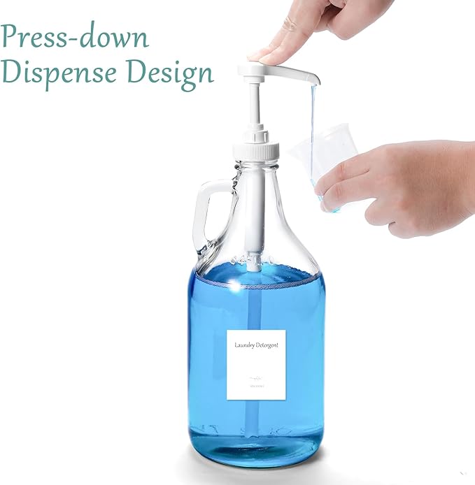 Glass Laundry Detergent Dispenser with Pump, 64OZ Liquid Laundry Soap Dispenser, Fabric Softener Dispenser Bottle for Laundry Room Organization and Storage, 1 Pack-HomvellaHome