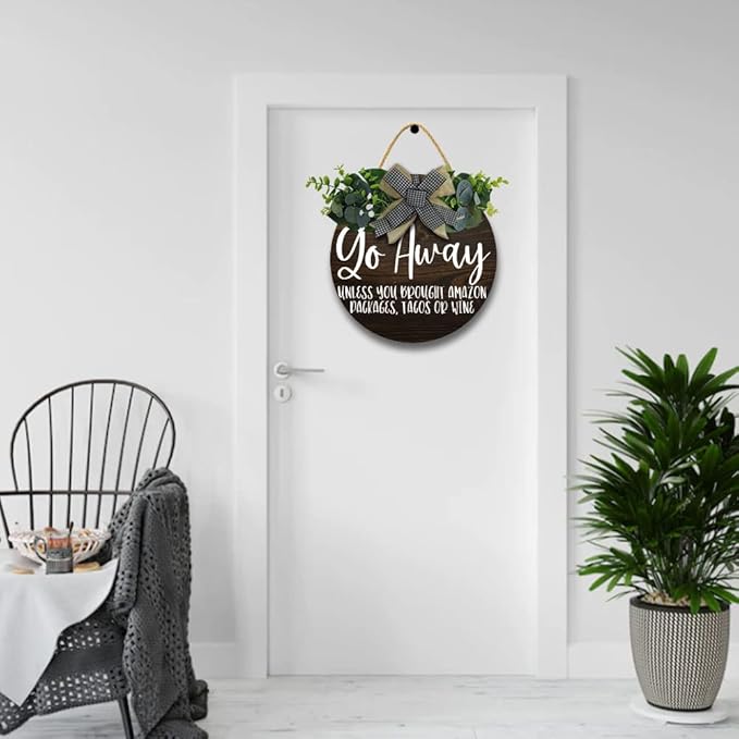 Go Away Hanging Wall Sign for Front Door Home Kitchen Decor Rustic Wooden Round Sign Wall Decoration for Kitchen Dining Room Living Room Bedroom Outdoor-HomvellaHome