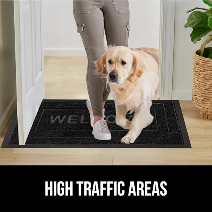 GORILLA GRIP 100% Waterproof All-Season WeatherMax Doormat 35x23, US Designed Natural Rubber, Stain and Fade Resistant, Low Profile Indoor Outdoor Door Mats, Easy Clean Patio Mat, Black Welcome-HomvellaHome