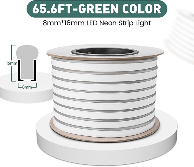GZBtech Flexible LED Neon Rope Lights 66FT,AC 110-120V Waterproof Strip Light, 120 LEDs/M Cuttable Connectable Neon Lighting for Indoor Outdoor Home Decor/Commercial Building Use-Green 20M-HomvellaHome