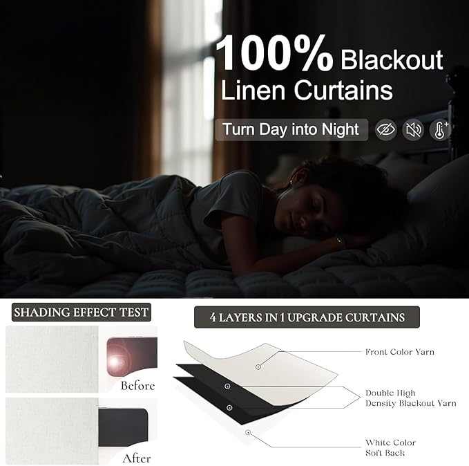 100% Blackout Elegant Curtains 95 Inch Length 2 Panel Set for Living Room Sunroom Back Tab Thermal Insulated Custom Curtains for Windows Boho Farmhouse Drapes 95 Inch Long Office Ivory Cream Off White-HomvellaHome