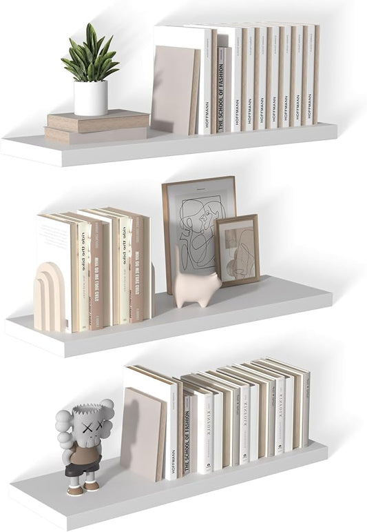 12 Inch Deep Floating Shelves for Wall 3 Pack White Floating Shelves Large Storage Space Wall Mount Shelf for Living Room Kitchen Bathroom 36" W x 12" D x 1.2" H White-HomvellaHome